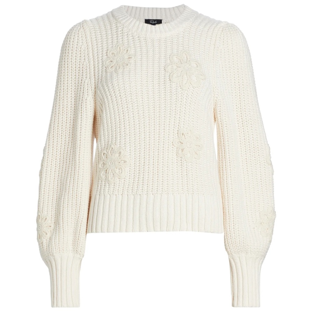 Rails Romy Knit Cotton-blend sweater. Ivory crochet daisies